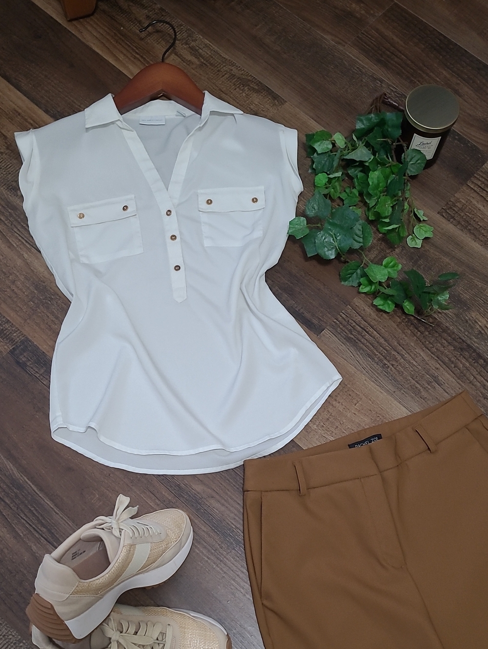 Ivory/Cream Semi Sheer V-neck Blouse